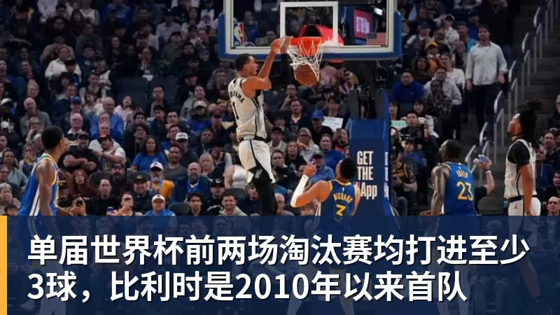 单届世界杯前两场淘汰赛均打进至少3球，比利时是2010年以来首队